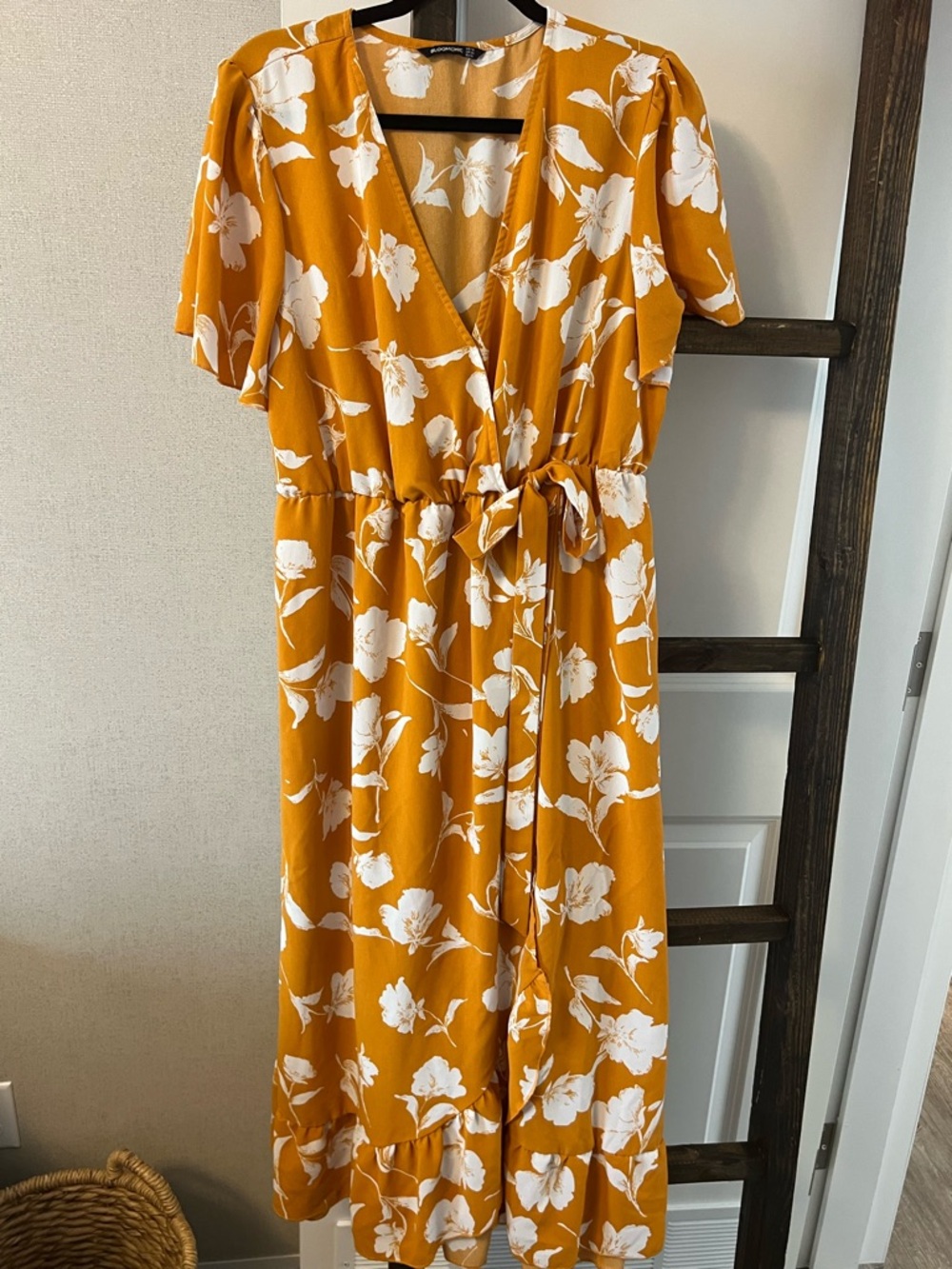 BloomChic Mustard Yellow Maxi Dress with White Floral Print